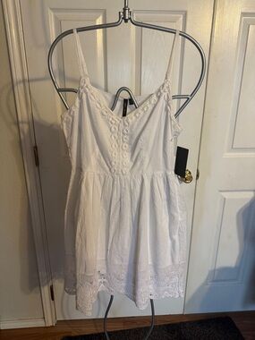 White Eyelet V-Neck Mini Dress - Women